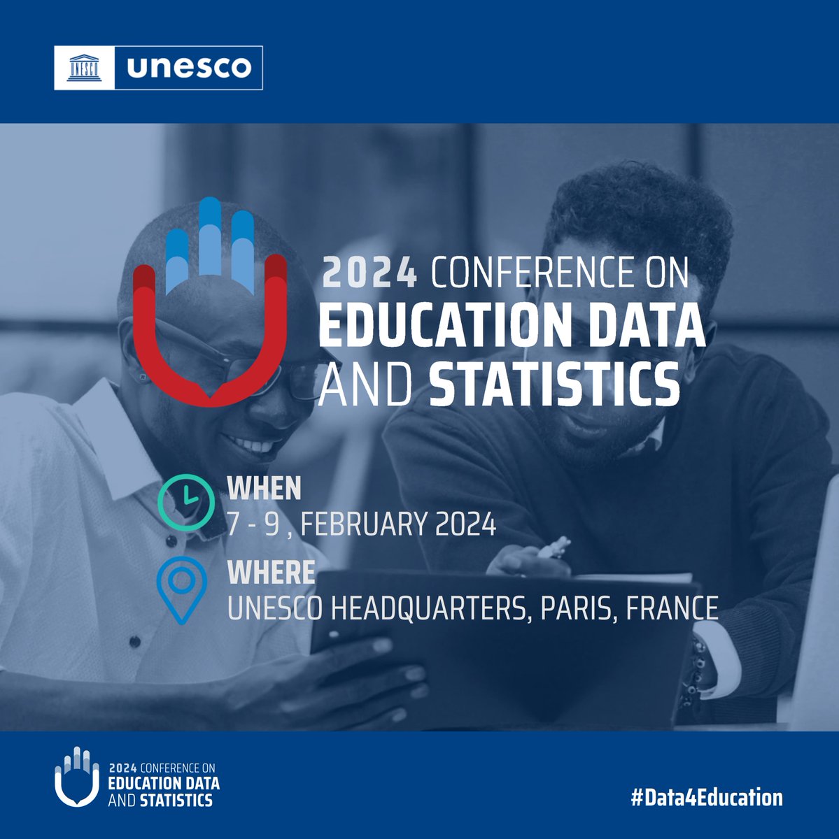 UNESCO's tweet photo. Monitoring progress in education is key to realise #SDG4! 📚

Mark your calendar &amp; attend the first Conference on Education Data &amp; Statistics hosted with @UNESCOStats.

🗓️ From 7 to 9 February 2024
📍At UNESCO HQ in Paris

Join the conversation: https://t.co/kL3pmZiFIV https://t.co/EwvJOkQ1Pv