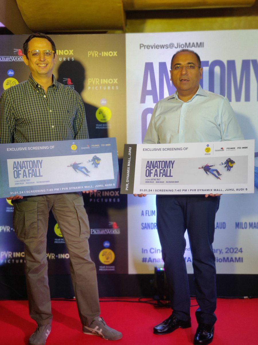 MumbaiFilmFest's tweet image. A big thank you to our partners, #AvinaashJumani, CEO of #PictureWorks and #DharmeshDatta, VP marketing, @PicturesPVR 

#AnatomyOfAFallAtJioMAMI

@_PVRCinemas