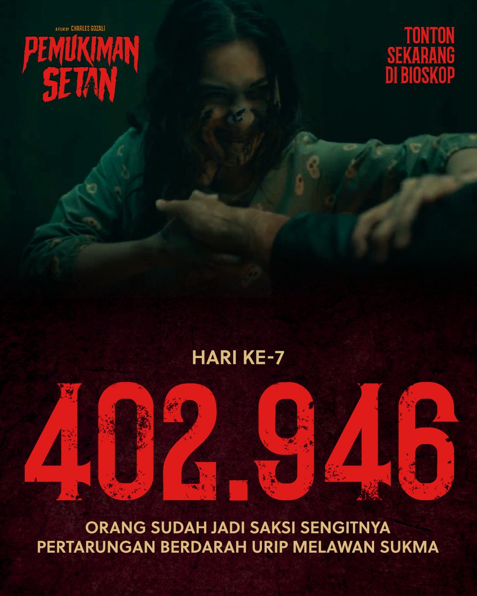 Terima kasih sebanyak-banyaknya untuk 402.946 penonton Pemukiman Setan hingga hari ke-7 🔥

Jangan sampai ketinggalan merasakan aksi horor pertarungan Urip &amp; Sukma yang sengit!

Segera tonton Pemukiman Setan hari ini di bioskop. Ajak teman kamu nonton bareng!

#PemukimanSetan