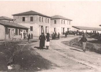 Νέα Ιωνία Αττικής, Nea Ionia, is a semi-planned new town built by Greek refugees in 1923. Having neither material nor funds, they built homes and public buildings for themselves in adobe (sun dried mud) brick. Children helped making the bricks, adults built the houses.