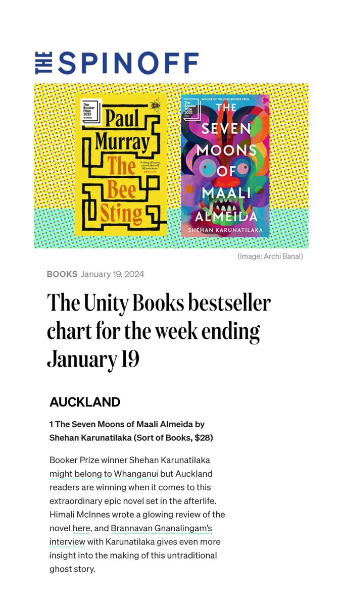 The Seven Moons of Maali Almeida - #1 bestseller in Auckland! thespinoff.co.nz/books/19-01-20… #shehankarunatilaka