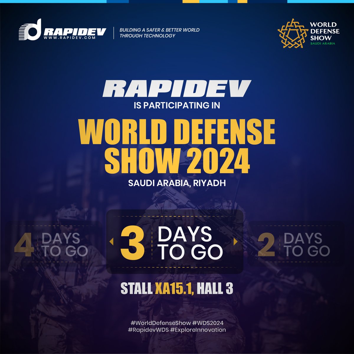 Only 3 days remain until Rapidev emerges in the spotlight at the World Defense Show! Prepare for innovation at its finest. #Security #worlddefenseworld #WDS2024 #innovation