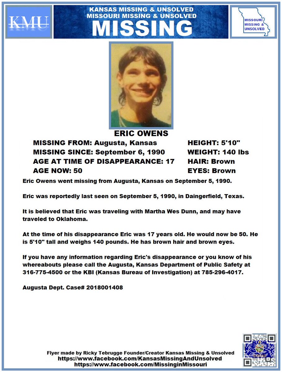 KansasMissing's tweet photo. #UPDATE!!! #MISSINGPERSON #MISSING PLEASE SHARE/PRINT/POST!!! ERIC OWENS (AUGUSTA, KANSAS)!!! UPDATED AGE NOW!!! @AnnetteLawless #KansasMissing #MissingInKS #Kansas #AugustaKS https://t.co/wbEVapRxQW