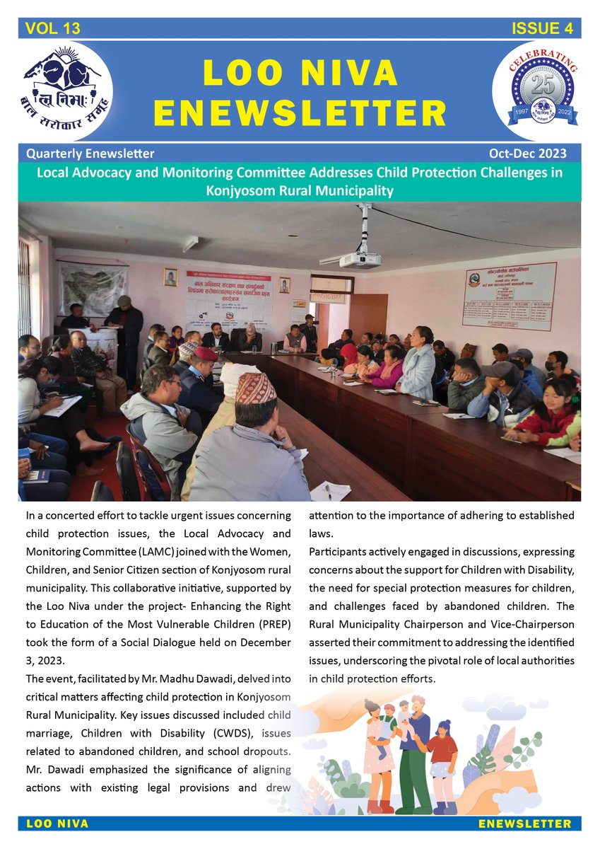 Loo Niva has published its Enews Letter Oct-Dec 2023.
For more details: Please Visit us on,
loonivachild.org.np/publications
instagram.com/loonivachild/
facebook.com/loonivachild