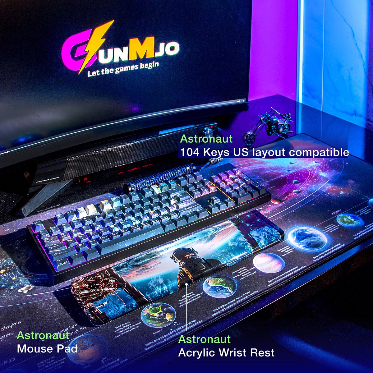 Gunmjo_o's tweet photo. 🥳GunMjo New Three-Piece Suit Series are on sales. 
👩🏻‍🚀🌸🦈🌊🦖
🔗https://t.co/MudZlqBZnz
This time we have designed four main themes combining keycaps, Acrylic Wrist Rests, and Mouse Pads.
🪐Chill setup, conquer your virtual realm!

#gunmjo  #coiledcable #computersetup #mousepad https://t.co/Jjr5ITESWg