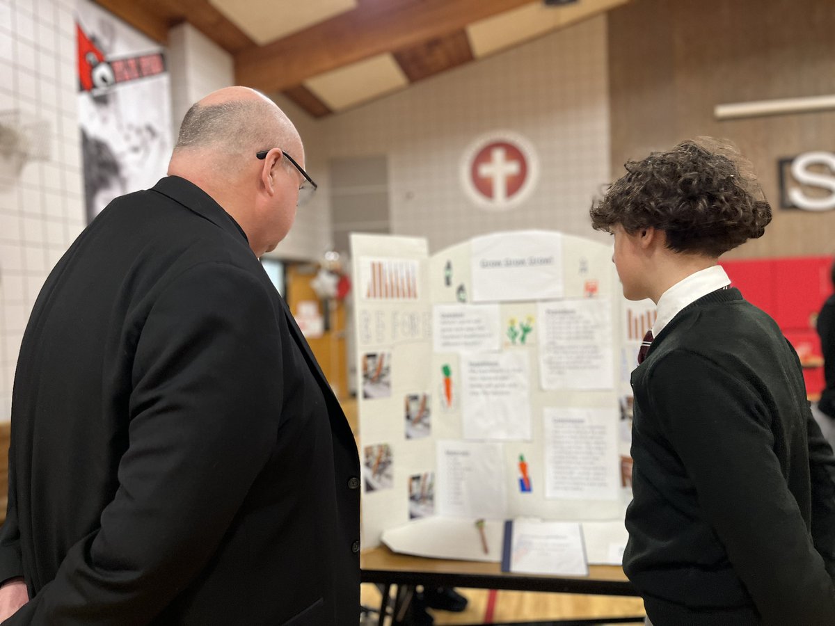 Welcomed an honorary judge to this year’s MS Science Fair! Bishop Henning was so gracious to spend his morning in “The Nest”, taking time to hear every student’s presentation. So appreciative of his support for ALL schools in the @DOPCathSchools, especially this week! #CSW2024