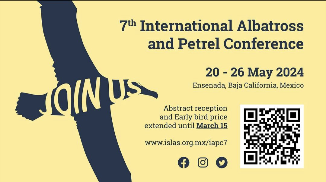 Too busy prepping up for @PacificSeabirds #PSG2024 Annual Meeting? Enjoy and don't worry! @IAPC7_MX @IslasGECI have extended the abstract submission and early bird rate until March 15. Students and early-career scientists: request for travel grants has also been extended!