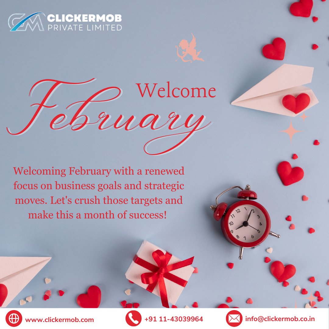 clickermob's tweet image. Welcome February with a renewed focus on business goals and strategic moves. Let's crush those targets and make this a month of success!
.
Website: clickermob.com
.
#Clickermob #FebruaryFocus #FebruaryLove #RomanticMonth #CNBCTV18LIVE #Budget2024 #AnilSinghvi #NewMonth