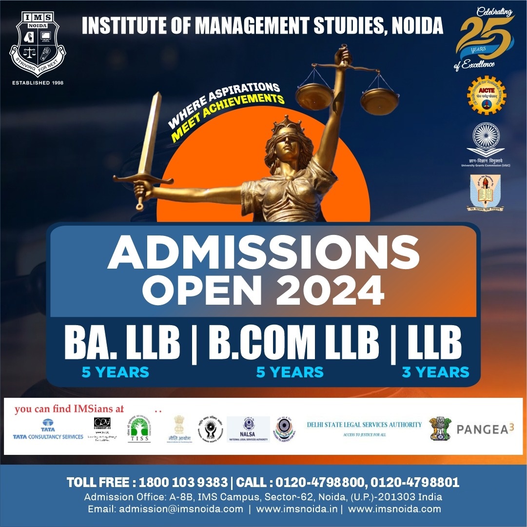 ims_noida's tweet image. 🎓 Admission Alert! 🌟 
Secure your future in law at IMS Noida! BA LLB, B.Com LLB, and LLB Admissions Open for 2024-25. Don't miss this opportunity!⚖️✨ 
 
Visit:bit.ly/Enquired-Now
Call: 1800 103 9383 
 
#LawAdmissions #IMS2024 #LLBCourse #BcomLLB #IMSNOIDA