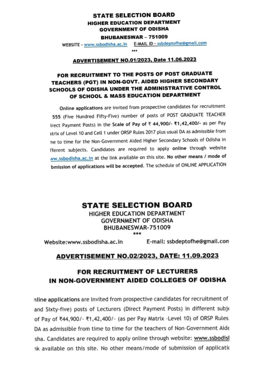 This 2 advertisement notice shows the demerit of 5t.so we , SSB degree lecturer request government to rectify the fault.As we the fans of government, this also hurt us.<a href="/CMO_Odisha/">CMO Odisha</a> <a href="/MoSarkar5T/">MoSarkar 5T</a> <a href="/pranabpdas/">Pranab Prakash Das</a> <a href="/PradeepJenaIAS/">Pradeep Jena IAS</a> <a href="/AtanuMLA/">Atanu sabyasachi</a>