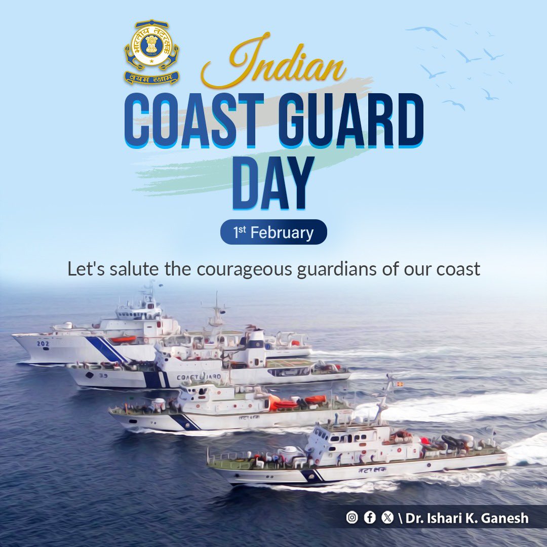 Let's extend our heartfelt honour to the daring individuals of the Indian Coast Guard, navigating through challenges with unwavering courage and determination to keep our coastal waters safe. 

#DrIshariKGanesh #CoastGuardDay #IndianCoastGuardDay