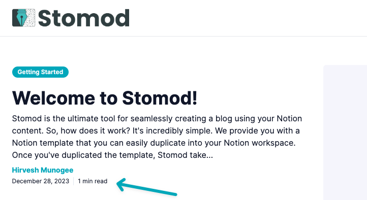 StomodHQ's tweet photo. ✨Stomod Product Update✨

Now, estimated read times are visible on your published posts at @StomodHQ.

This feature was requested by the amazing @gxespino 👋

#buildinpublic https://t.co/gLjZLZlni8