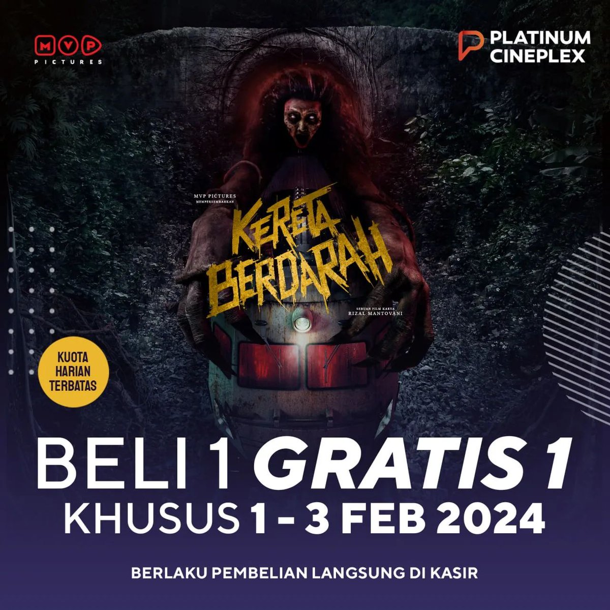 Gerbong kereta hilang satu per satu setelah melalui terowongan menuju resort Sangkara. Misteri apa yang ada di balik kejadian hilangnya gerbong tersebut?

Saksikan dalam film KERETA BERDARAH! Tonton di Platinum Cineplex! Ada promo BELI 1 GRATIS 1. Kuota terbatas di masing² kota.