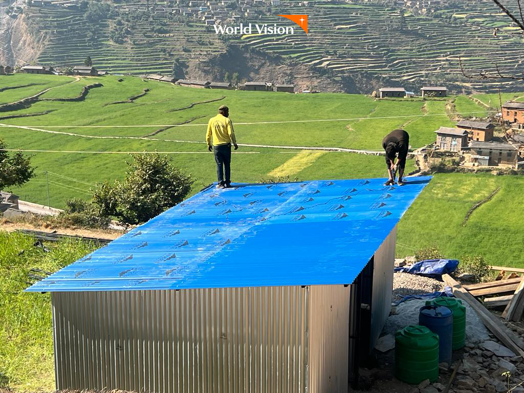 Blue roofs dot #Jajarkot & #WestRukum as WVI Nepal & PTYSM build 131 shelters for displaced families equipped with toilets & water points. Thanks to @StartFundNepal & UK Aid! @FCDOGovUK #EarthquakeResponse #WestNepalEarthquake #WASH #Humanitarian @StartNetwork