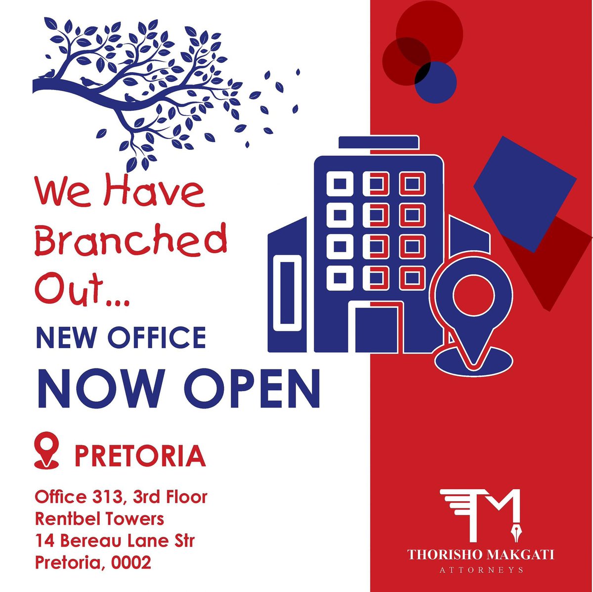 1st of February right? The count down is finally over 🥳🥳🥳 Our branch is operating. Batho ba Makgoweng find us at under mentioned location for your legal matters.  And Polokwane branch we are at Unit 04, JCJ Limpro Building, 06 Hans Van Rensburg street, 
Thank you for business