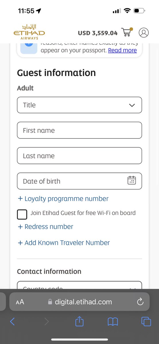 sftechgupta's tweet photo. @EtihadHelp hi, what do you mean by middle name is included in first name? There is no option to add middle name on your website, but apparently you have to have name identical to passport? https://t.co/vuEjokshpJ