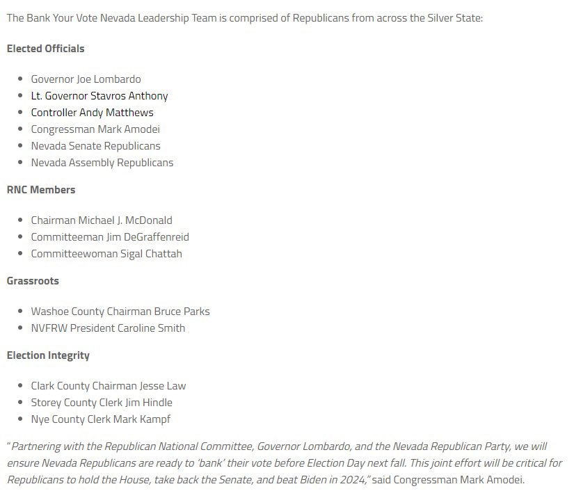 Chattah4Nevada's tweet image. Nevada’s Bank Your Vote Leadership Team. Top of the list needs to stop paying the guy that’s bashing it 🤣