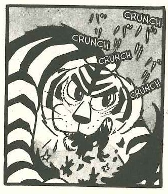 TEZUKA_ENG's tweet photo. 【TEZUKA J ONOMATOPOEIA】
#BraveDan🐯: Scene #5, Dan eating a bat having attacked him.
“バリバリ/Bari, Bari” is a sound of crunching something, “Crunch” in English.
The book is available at⇒ https://t.co/fYO6lb3uNP https://t.co/GZzndyyoeh