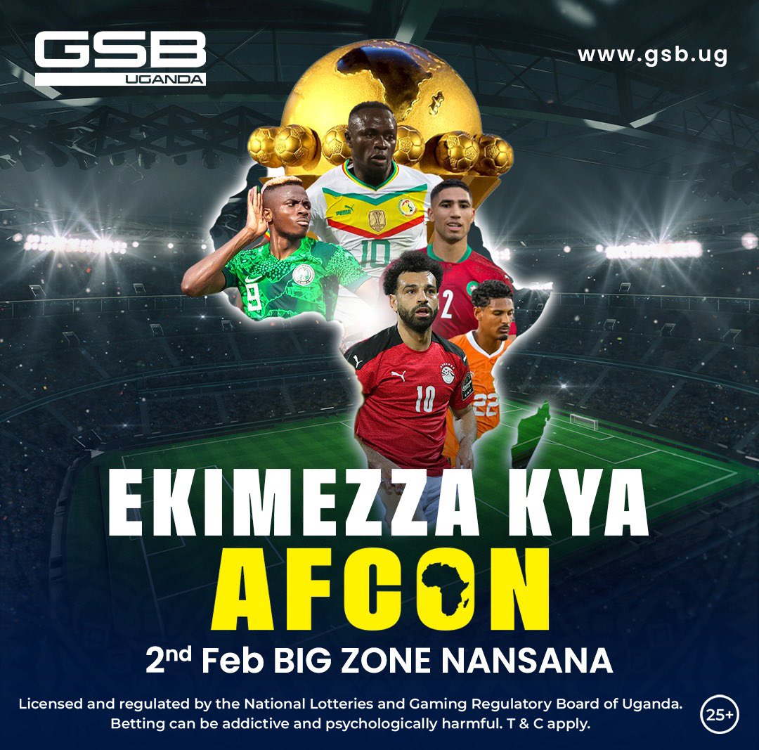 Join @GSB_Uganda mu Ekimezza Kya AFCON this Friday, February 2nd, 2024 at Big Zone, Nansana with our panelists; Buyondo Sula (Sports Journalist & Tips Star) and Isaac Katende, aka Kasuku, for the preview of the #AFCON2023 Quarterfinal game between Nigeria and Angola at 8pm.…