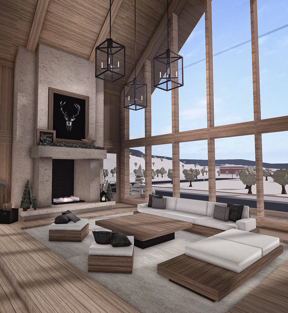 Spacious living room with custom fireplace, chandelier, and tall windows 🤍 #bloxburg @RBX_Coeptus @heybloxburg @FroggyHopz_RBLX @Uttaraflann_CSG @CSDrorkenn @talrandir @BramPeee @lilmahri @shorviss