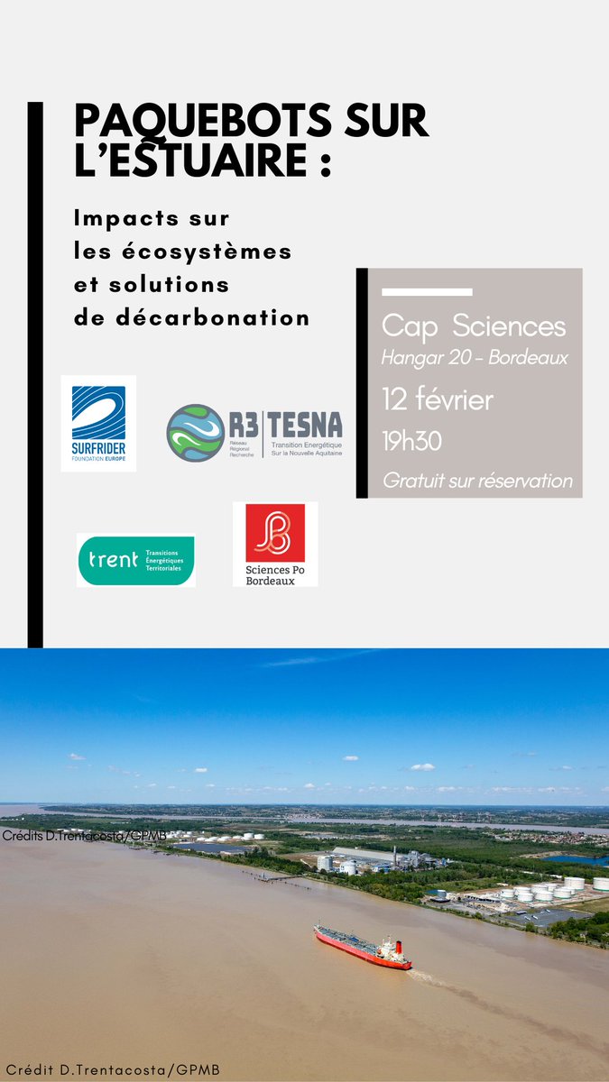 Sylvain Roche (@sylvain_roche) on Twitter photo La <a href="/SurfriderG/">Surfrider Antenne Gironde</a>, la #ChaireTRENT <a href="/ScPoBx/">Sciences Po Bordeaux</a> et le <a href="/R3_TESNA/">R3 TESNA</a> organisent le 12 février à <a href="/capsciences/">Cap Sciences</a> une table ronde sur la décarbonation de l’estuaire de la Gironde 🚢⚓️. Entrée libre et gratuite dans la limite des places disponibles. Lien d'inscription : helloasso.com/associations/s… La <a href="/SurfriderG/">Surfrider Antenne Gironde</a>, la #ChaireTRENT <a href="/ScPoBx/">Sciences Po Bordeaux</a> et le <a href="/R3_TESNA/">R3 TESNA</a> organisent le 12 février à <a href="/capsciences/">Cap Sciences</a> une table ronde sur la décarbonation de l’estuaire de la Gironde 🚢⚓️. Entrée libre et gratuite dans la limite des places disponibles. Lien d'inscription : helloasso.com/associations/s…