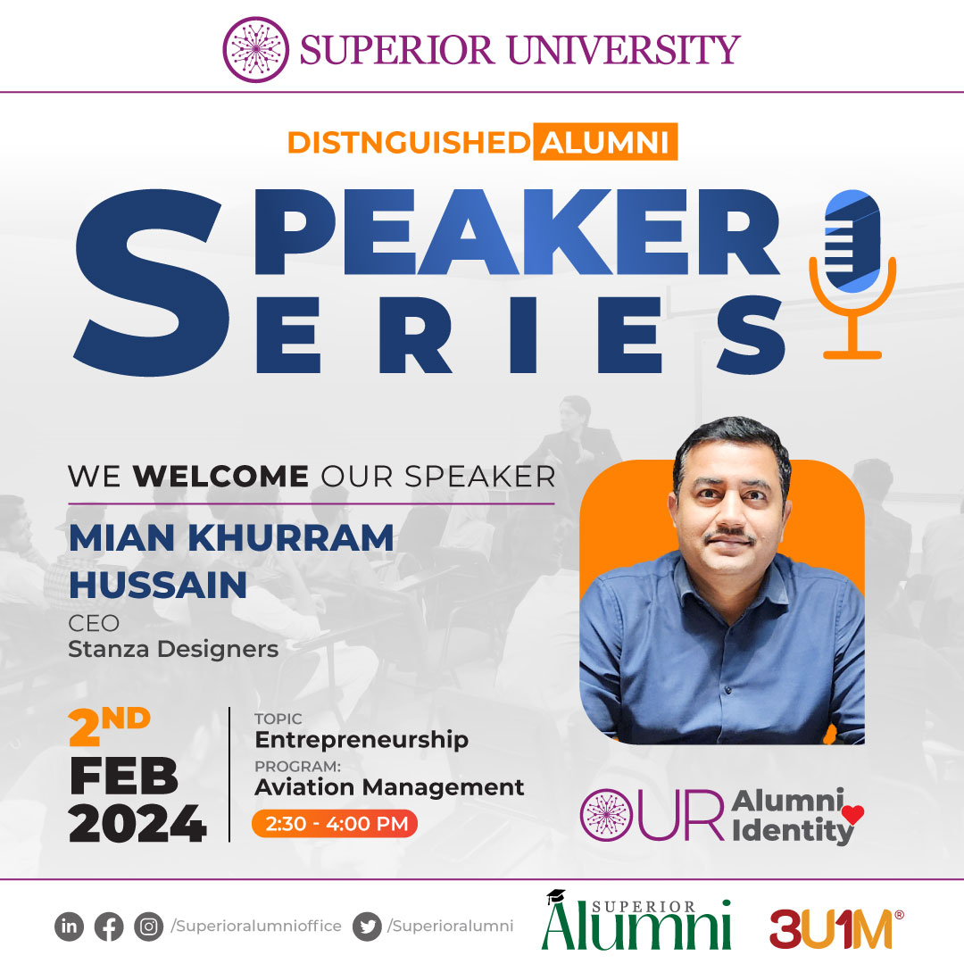 superioralumni's tweet photo. Superior Alumni Relations Office extends warm welcome to Mian Khurram Hussain, CEO at Stanza Designer, for the Distinguished Alumni Speaker Series. Business School
#OurALUMNI #OurIDENTITY #AviationManagement #CARBS #AlumniSpeaker #AlmaMater #SuperiorUniversity https://t.co/JVoFLoiX5L
