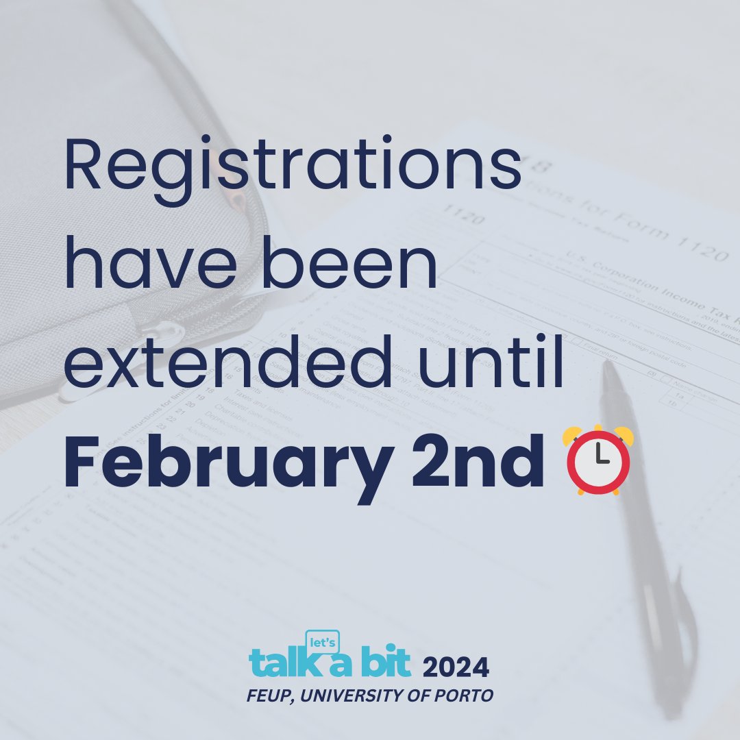 talkabitconf's tweet photo. Last call! 🚨 TalkABit 2024 registration extended to February 2nd ⏰ - lunch and coffee break not included in this round due to high demand. Sign up now - link in bio! #talkabit2024 #feup #tech #registernow https://t.co/VVE2WiHLG8