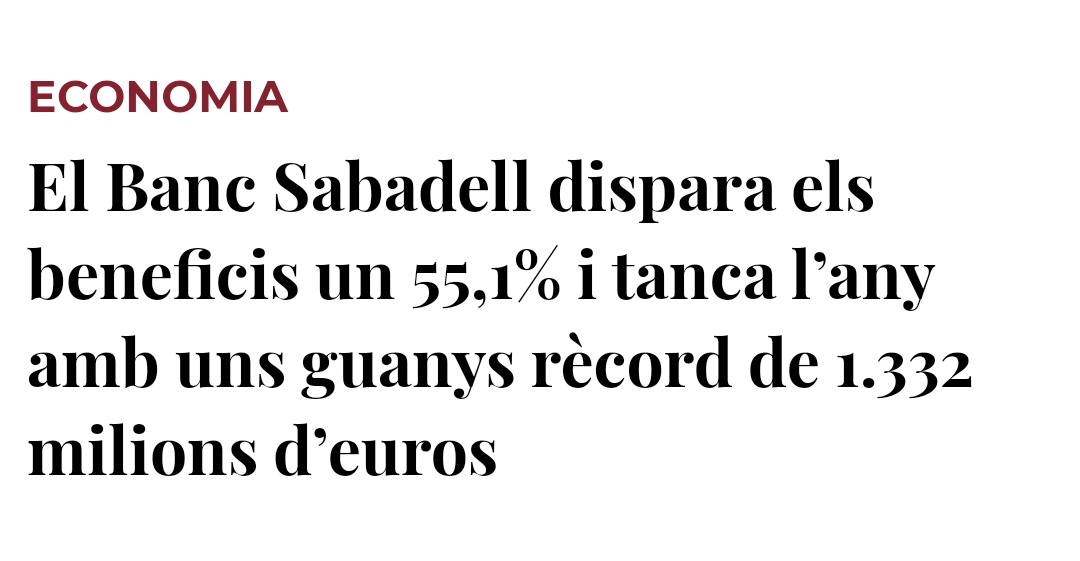 Desnonen la Blanca, amb 78 anys, per 89 euros. El Banc Sabadell tanca l'any amb guanys de 1332 milions d'euros.

S'ha de tenir estómac per llegir aquestes notícies juntes i seguir sostenint que el lliure mercat funciona.

Si el mercat és lliure, no ho som nosaltres.