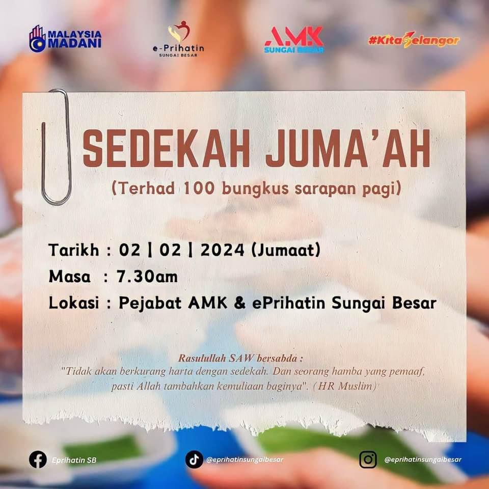 In shaa Allah esok dan setiap Jumaat. #eprihatinsgbesar #amksungaibesar