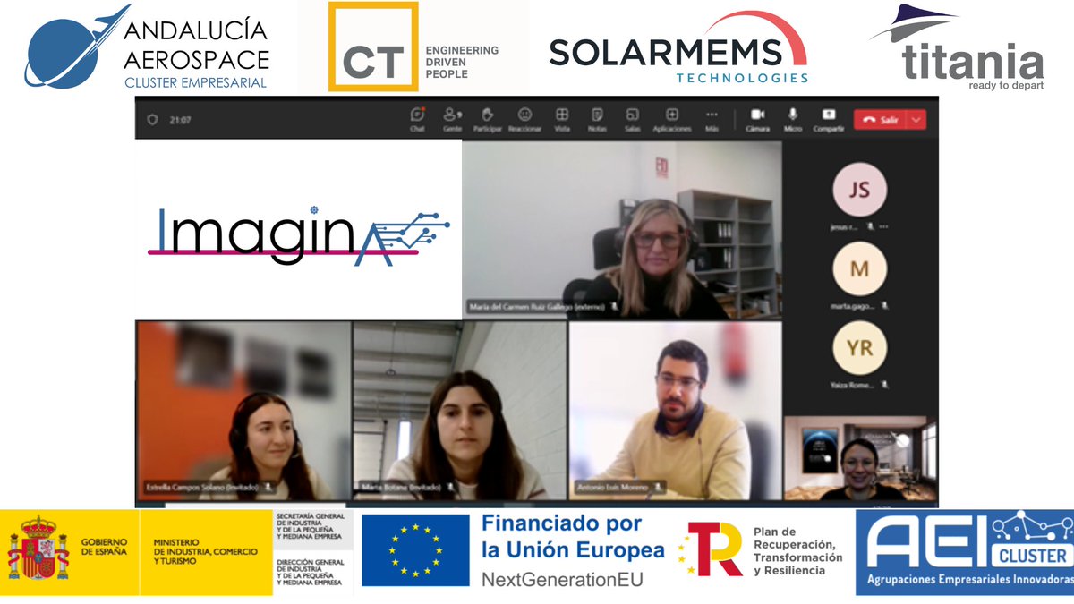 AndAerospace's tweet photo. Hemos tenido una reunión de seguimiento del #proyecto #IMAGINA con los socios del clúster que participan @CTengineers , @Titania_aero , #SolarMems. Para conocer más sobre el proyecto sigue leyendo en nuestra web-> https://t.co/InpylUSk95
#AEIMAGINA https://t.co/PGtsUqyfaF