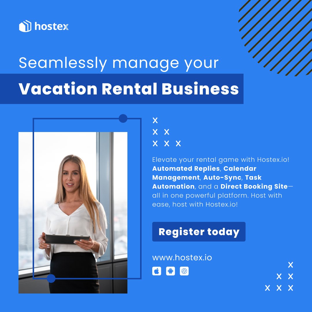 HostexApp's tweet image. Elevate your vacation rentals with Hostex.io! Automated Replies, Calendar Management, Task Automation, and a Direct Booking Site—all in one. Register today!
#automatedmessaging #shorttermrentals #airbnbhosting #directbooking #vacationrental #shorttermrental #airbnb