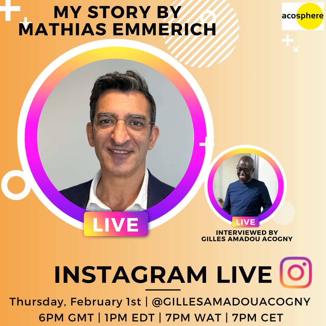Acosphere's tweet photo. NEW INSTAGRAM LIVE ALERT!
TODAY!
Gilles Amadou Acogny will interview Mathias Emmerich, Chairman of Omnès Education.
#MyStory
To tune in follow @gillesamadouacogny on Instagram! Join us, Today, Thursday, 1 February at 6 pm GMT! https://t.co/PDtrrI8y6U