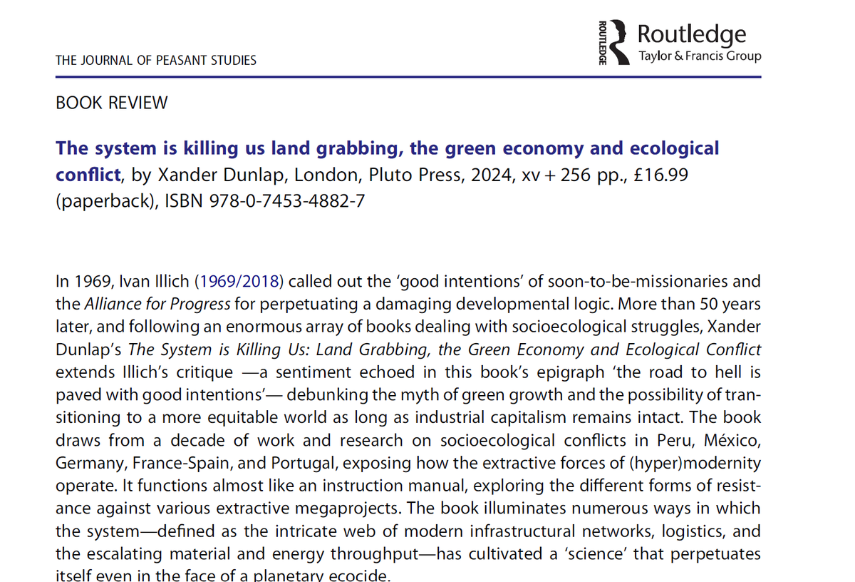 DrX_ADunlap's tweet photo. Yeeeeaaah! The first and kind book review of my new book is out! @Peasant_Journal by Carlos Tornel! 

It has a big summary, and I am so grateful for a review right as the book is being released @PlutoPress 

See here: https://t.co/3Tzvpj5mJD

#Degrowth #ClimateAction #protest https://t.co/q2fYvZQ5UP