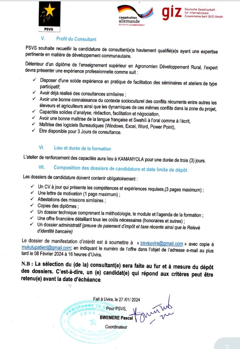 OfficielPSVS's tweet photo. APPEL D'OFFRE

@OfficielPSVS procède au recrutement d'un(e)  consultant(e) pour faciliter un atelier de renforcement des capacités sur les techniques d'élevage en stabulation et semi-stabulation.

Pour plus d'informations, consultez les contenus ci-dessous https://t.co/RbjxTcmDZL
