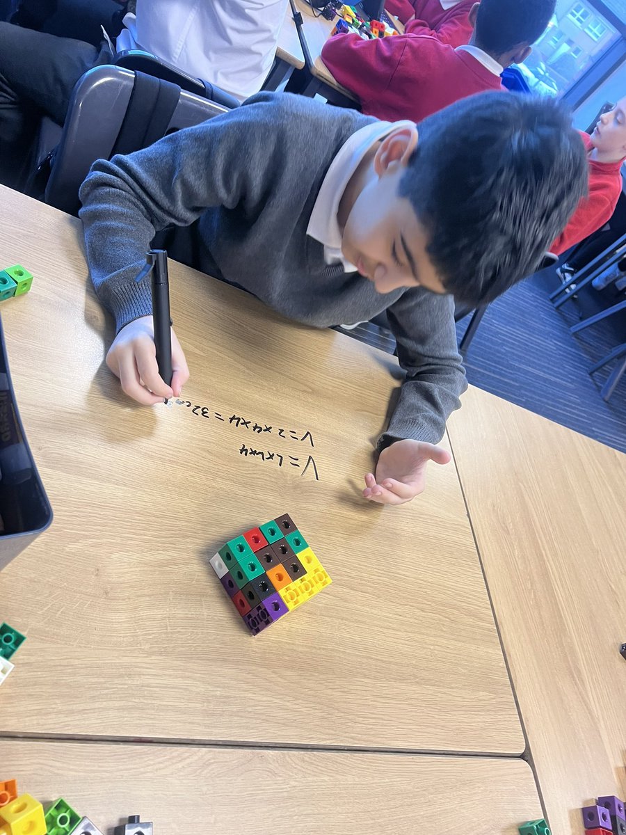 MissCEdu's tweet photo. Today P7/6 created volume models and completed written volume calculations. They chose either to work in pairs, small groups or independently. The concrete models supported their understanding of V= L x W x H #CPA #GlasgowCounts #MakingMathsFun https://t.co/SL27FER73H