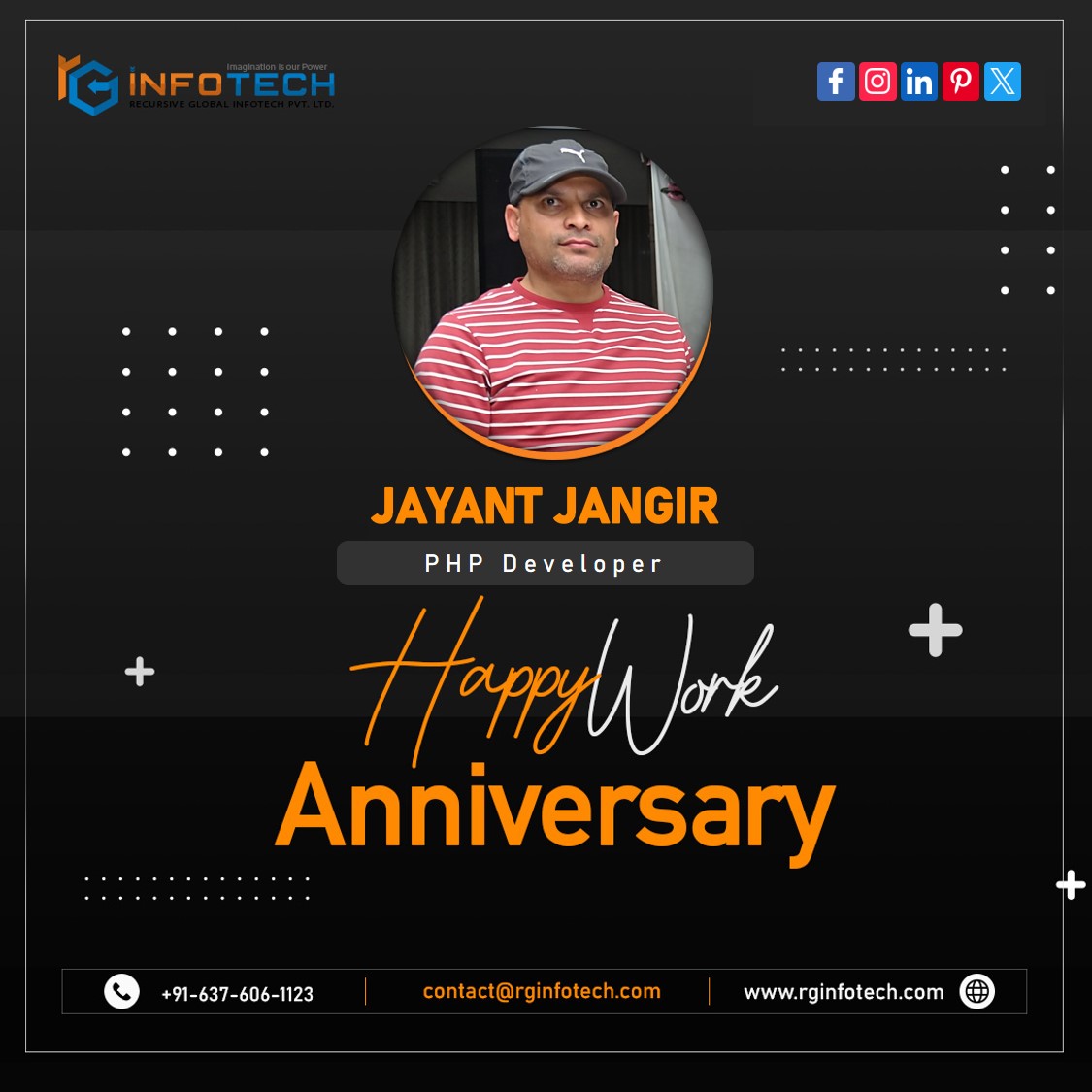 Lets #congratulate Mr Jayant on his 9th #workanniversary🎉🥳

#Thankyou for your unwavering #commitment and valuable #contributions.🌟🎉

Happiest #work #anniversary 🎉🥳

#happyemployees #employees #growth #NineYearStrong #Ninesuccessyears #celebration #appriciation #rginfotech