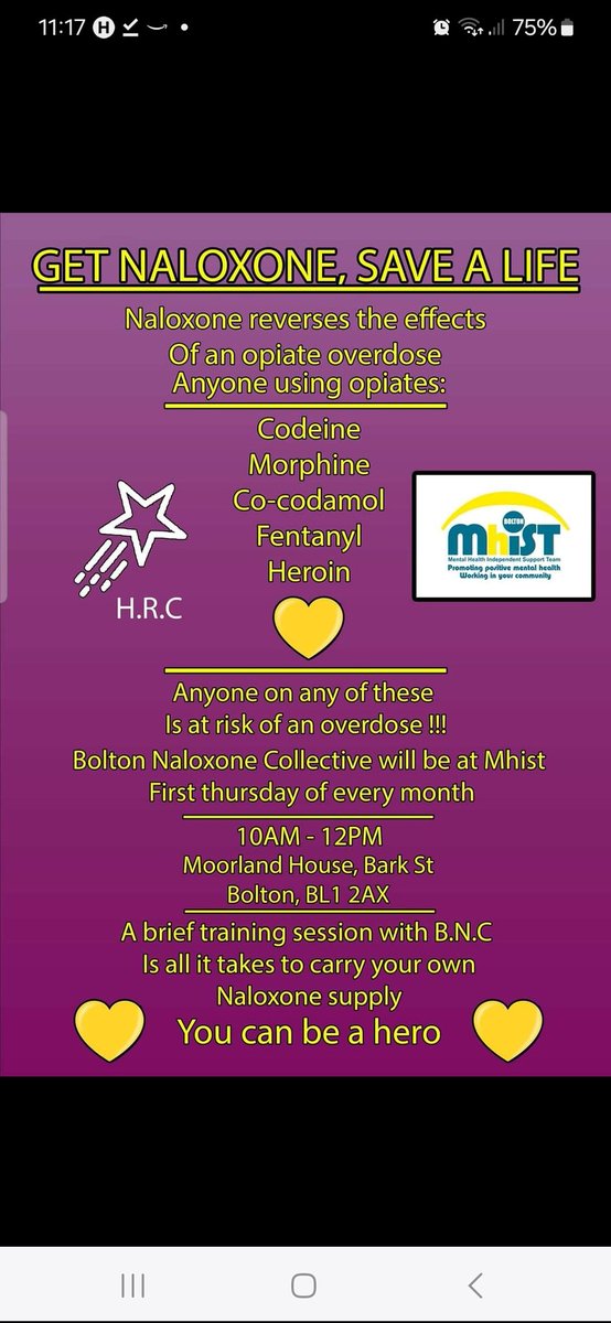 The #boltonnaloxonecollective are <a href="/MHIST/">Mendy</a> in #Bolton dont forget we are there the first #Thursday of every month 💛

#harmreductioncollective #BBST #BoltonAcheive #GMMH #mhistbolton💛