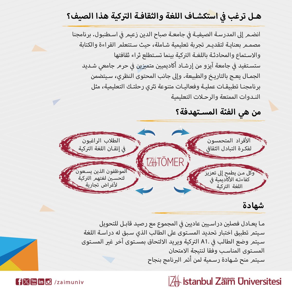 zaimuniv's tweet photo. هل أنت مستعد لتعلم اللغة التركية في الصيف؟
أعددنا لك كل ما تحتاجه لتعلم التركية في آيزو
24 حزيران – 9 أغسطس 2024
آخر موعد للتسجيل
🗓️ 30 نيسان 2024
444 97 98 summerschool@izu.edu.tr #türkçe #turkish #turkishlearning #izü #summerschool https://t.co/qLpRj18uWr