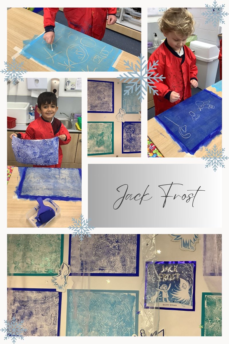 OrleyFarmSchool's tweet image. ✨ A sprinkle of glitter and the magic appeared!  🪄 

In Leopard Class, we painted our own Jack Frost picture. We rolled blue paint using a roller, drew our winter design then placed paper on top and printed our design 🤗 #CreativeCurriculum #jackfrost #kazunokohara