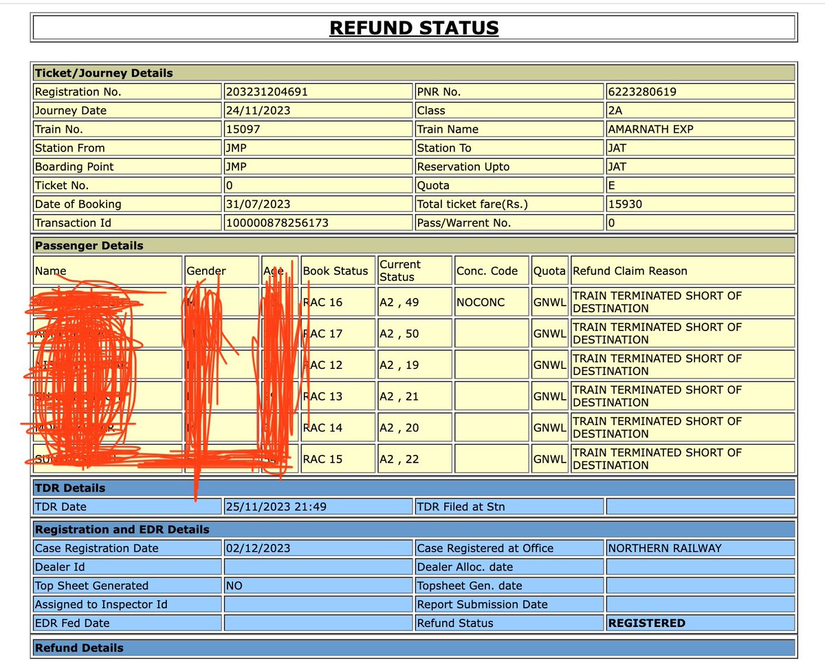 nishantsinghcs's tweet photo. @RailMinIndia Train terminated short of its destination, I filled TDR same day, It’s been months and still I got no refund, why? Is railway waiting for me to forget about it and keep the money? I believe it is happening with many people.@AshwiniVaishnaw @RailwayNorthern https://t.co/dN73Bo9Twm