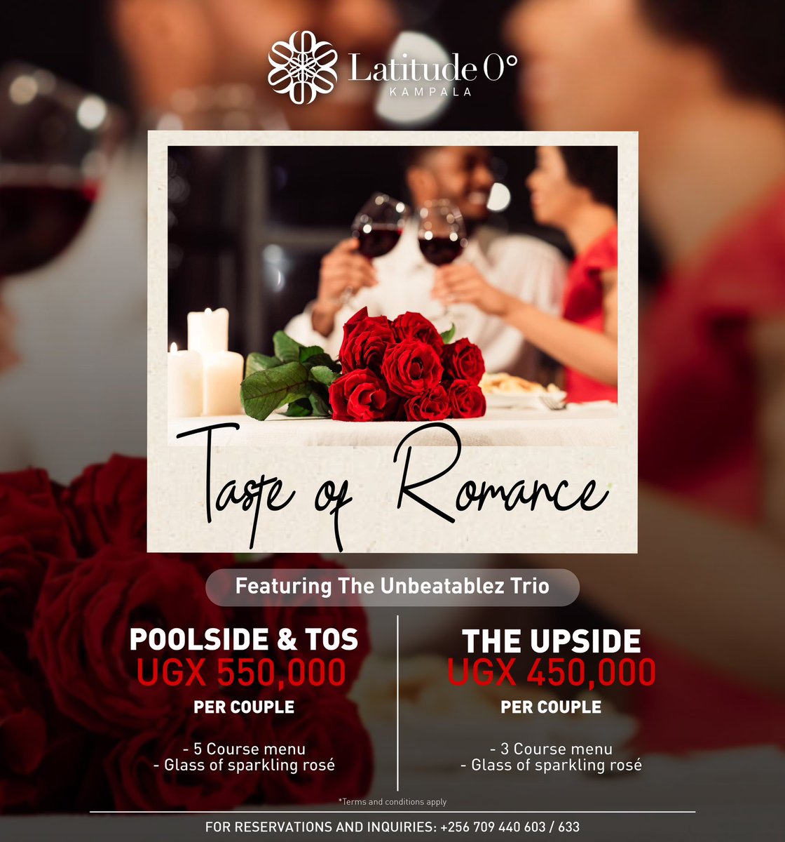 Love is best served with a “Taste of Romance.” 🌹 

Dine with us on Valentine’s Day as we celebrate love and groove the night away with Live Jazz music from The Unbeatablez Trio. 🎶 

#TasteofRomance #ValentinesDay #ValentinesDinner #JazzMusic