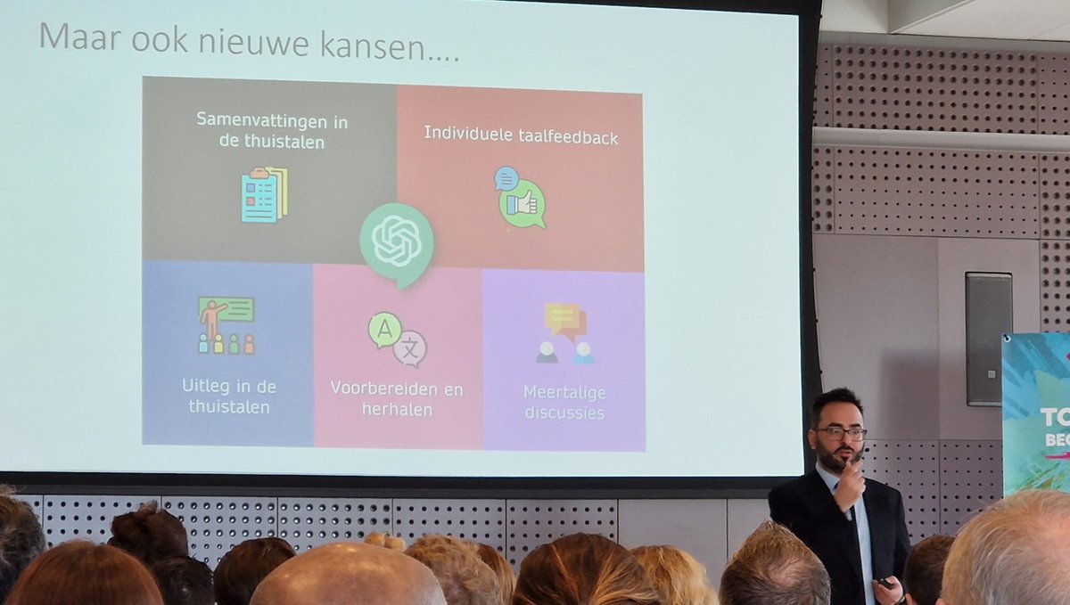 Artificiële intelligentie en onderwijsgelijkheid. 

@OrhanAgirdag  ziet krachtige mogelijkheden die het uitproberen waard zijn (zie bv. foto).  

Maar waarschuwt ook. 
Het is een tweesnijdend zwaard.

(op Studiedag Toetsen &amp; Beoordelen in het VO Utrecht)