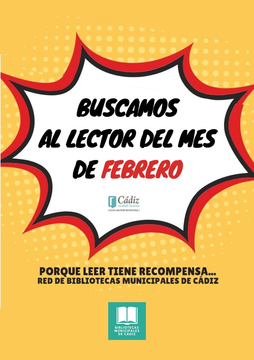 BMCadiz's tweet photo. 📚Y ya está aquí #Febrero, nuesto febrerillo el loco que tiene premio... Buscamos al #LectorDelMes y estamos deseando darle su recompensa
Infórmate en cualquier de nuestras #bibliotecas https://t.co/VtRU810mRP