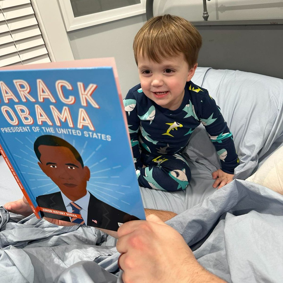 Last night, Tate and I started a new nightly book.

When we got to Barack Obama's first Presidential Portrait, Tate said, 'It's Captain America!!'.

You know what? He's right. #YesWeStillCan