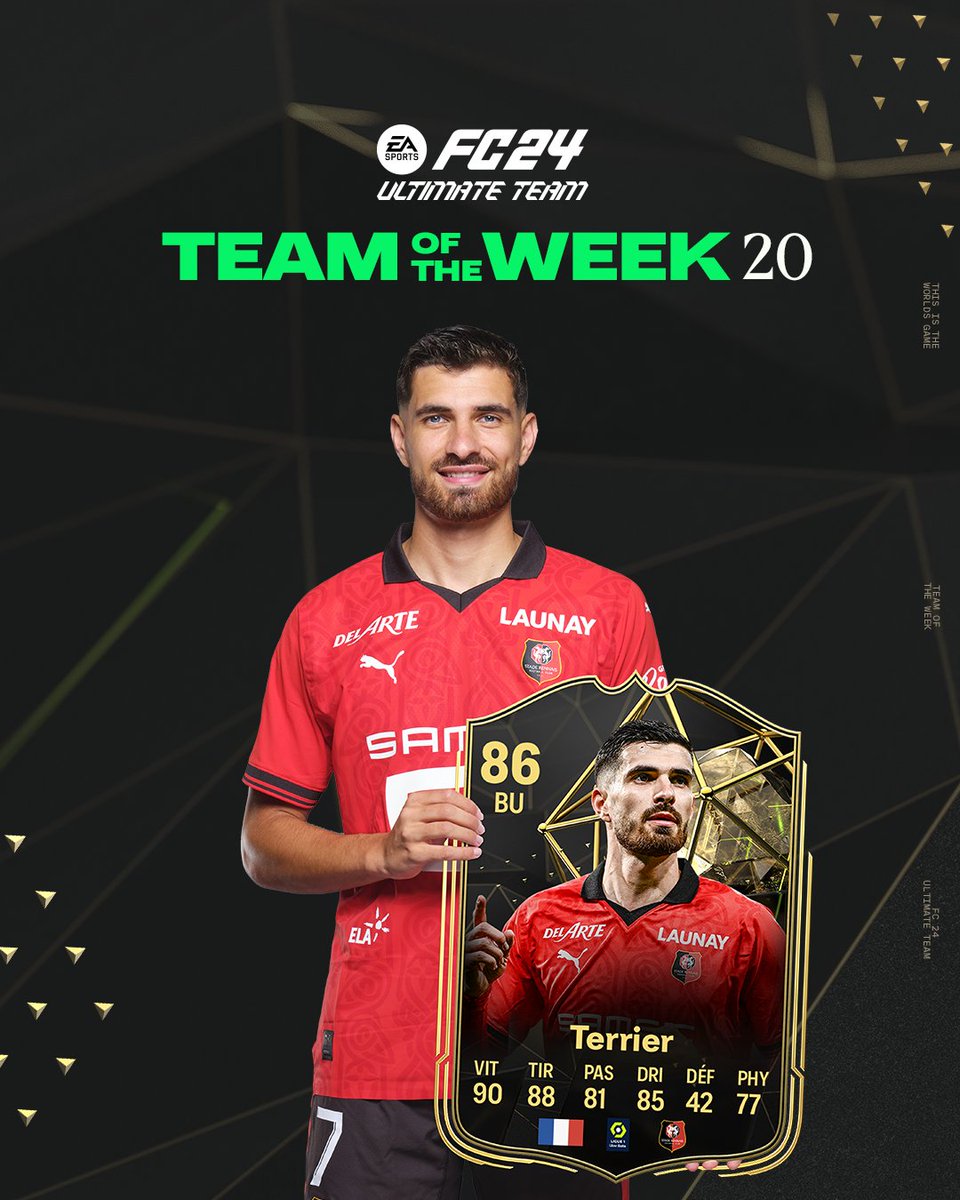 Grâce à son doublé face à Lyon, Martin Terrier est présent dans la #TOTW sur #FC24 Ultimate Team ! 🔥 

<a href="/easportsfcfr/">EA SPORTS FC France</a>
