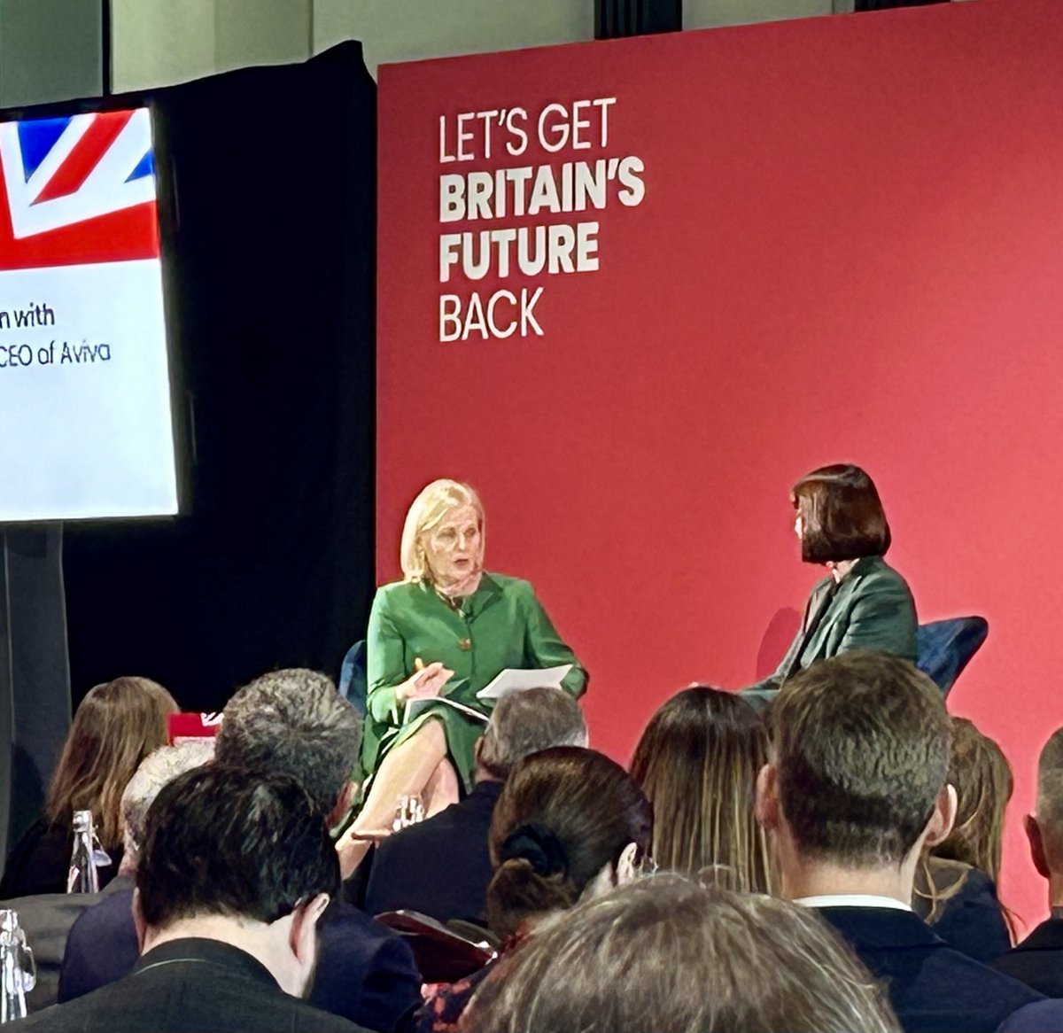 Great start to the Labour Business Conference with Shadow Chancellor @RachelReevesMP in conversation with Dame Amanda Blanc who welcomed the Solvency II reforms and the £100bn our sector will be able to invest in green and good projects.