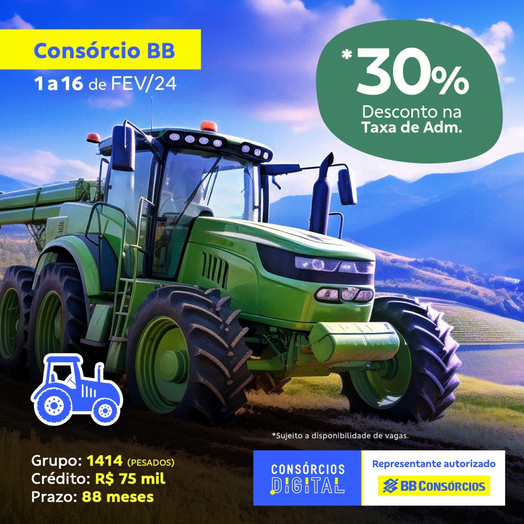 ConsorciosD's tweet image. Fevereiro começou hoje! E se você ainda não fez os seus planos para 2024,  aproveite esta #promoção da #BB #Consórcios com 30% de #desconto na taxa administrativa para o grupo 1414 de  #Pesados.

💰#Crédito de R$75 mil em um #prazo de 88 meses. Se precisar de um #montante maior,