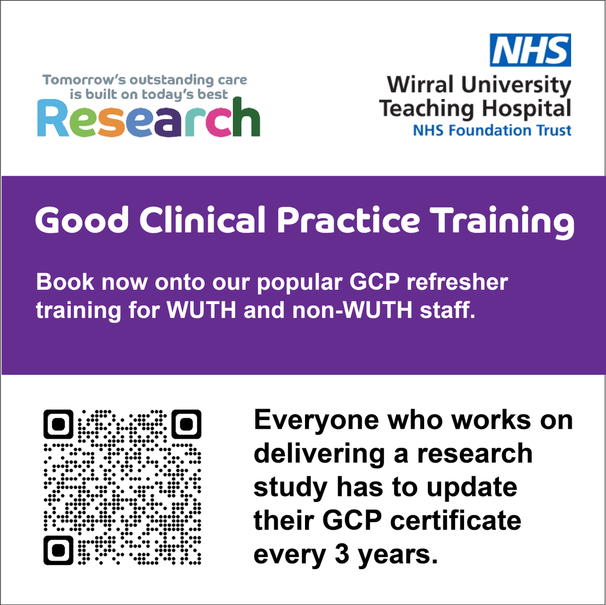 Our Research Team are now taking bookings for our Good Clinical Practice refresher training. Book early! Places are limited. Open to WUTH and non-WUTH staff. @WUTHresearch @NIHRresearch