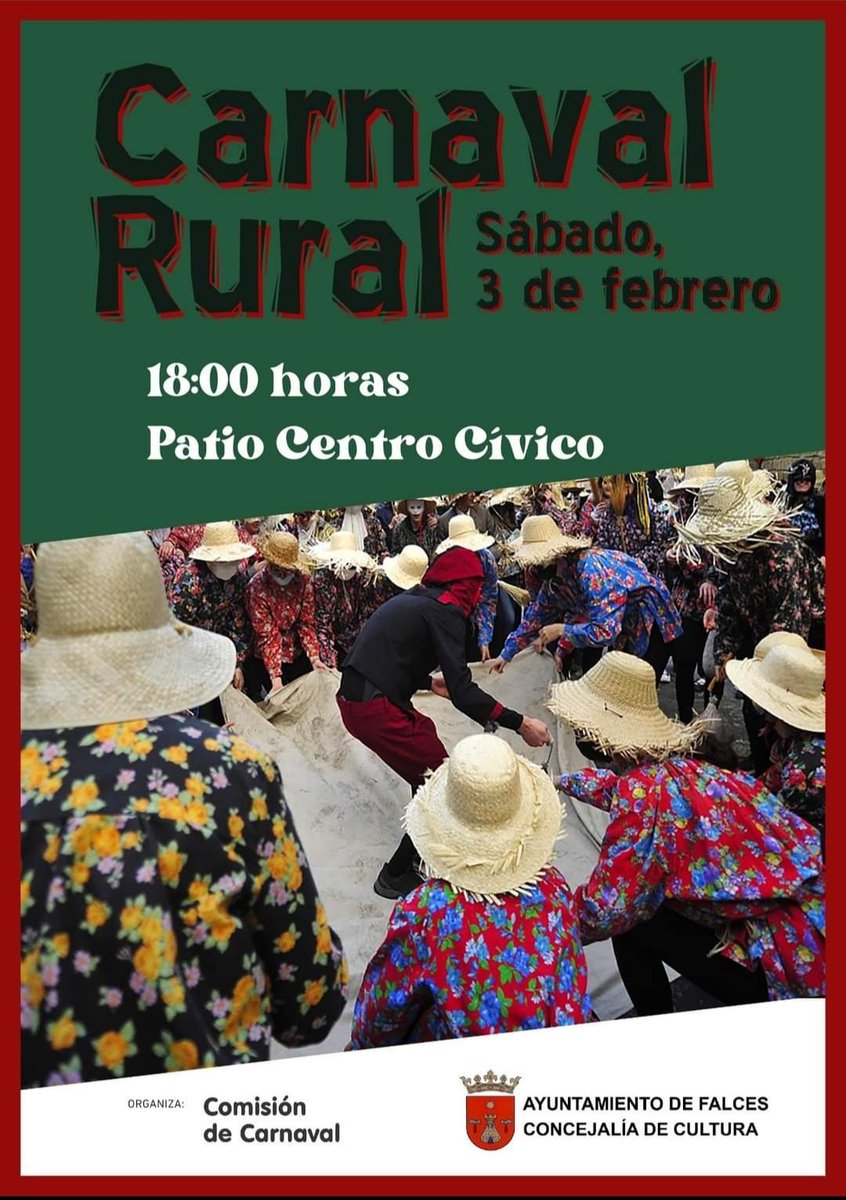 qhaceryadondeir's tweet photo. #Falces celebra el 3 de febrero en el Centro Civico Pedro Iturralde a las 18 horas su Carnaval Rural.
🥁🎼🎉
#CarnavalRural
#CarnavalRuralFalces
@FalcesalDia
#ComisionDeCarnaval
#BandaMúsicaFalces
@VisitNavarra
@VisitPamplona
#MerindadOlite
#CulturaFalces https://t.co/LiaBLMsRuq