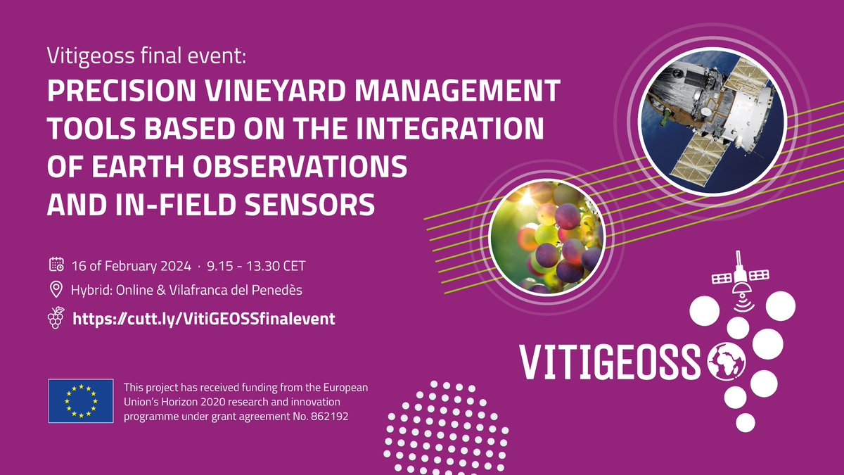 vitigeoss_EU's tweet photo. Next Friday 16/2, #VitiGEOSS celebrates its Final Conference!🍇

Reserve your seat for free to hear the main results achieved and tools developed 

The event will also be streamed online 
📍 @vinseum, Vilafranca del Penedès

Register➡️ https://t.co/sLUlqtsfHi https://t.co/SXPgUWgoYw